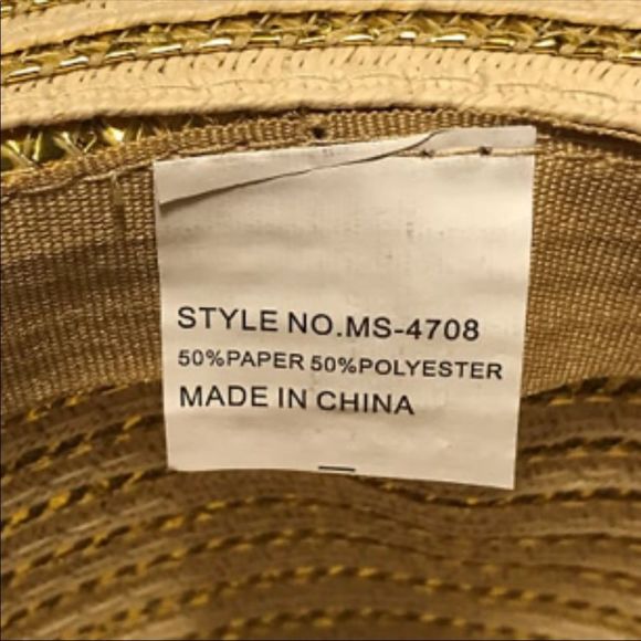 Kallina Metallic Gold & Straw Floppy Round Sun Hat Beach - Picture 4 of 6